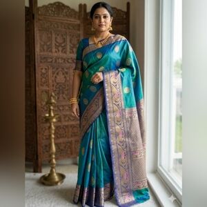 Women Pure Silk Kuttu Gadwal Saree Pure Zari Handloom Royal Festive Wedding